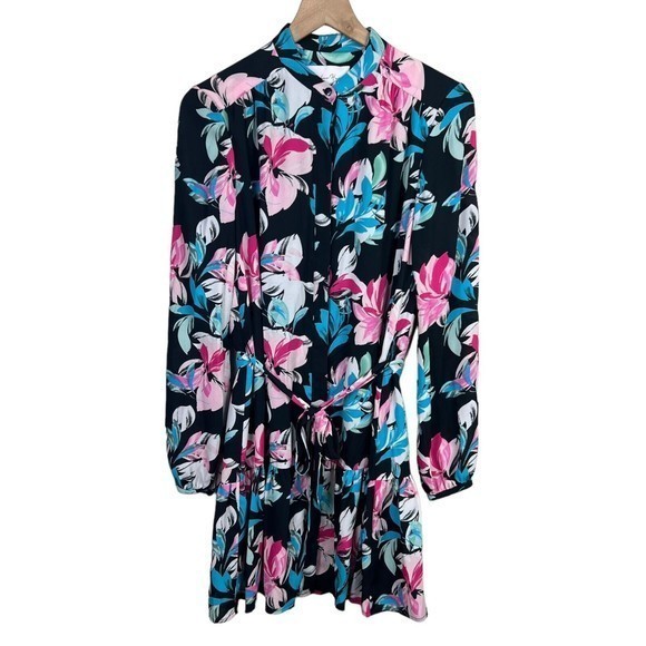 Charles Henry Multicolored Floral Front Button Long Sleeve Ruffled Dress Small - Picture 2 of 8